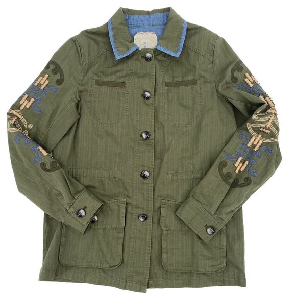 Anthropologie Jackets & Blazers - Anthropologie Hei Hei Size XS Olive Green Anorak Jacket Embroidery Beads Utility
